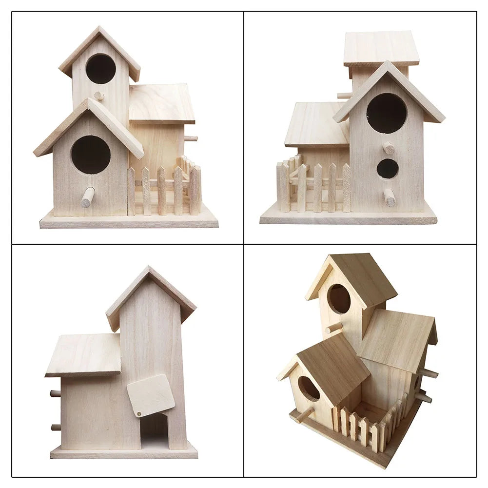 Creative Wooden Bird House Breeding Cage Box Feeding Nest Garden Backyard Balcony Pendant Simulation Fence Birdhouse Home Decor