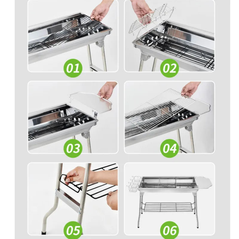 JOYLIVE Outdoor Stainless Steel Charcoal Grill Portable Barbecue Tool Folding Free Installation Handle BBQ Cooking Grid Park