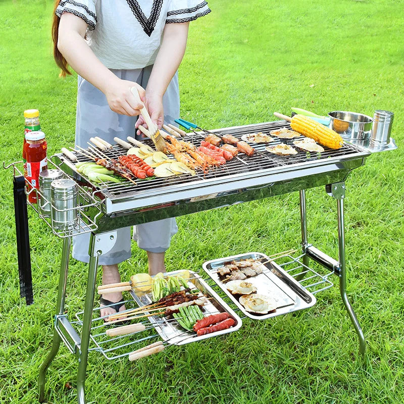JOYLIVE Outdoor Stainless Steel Charcoal Grill Portable Barbecue Tool Folding Free Installation Handle BBQ Cooking Grid Park