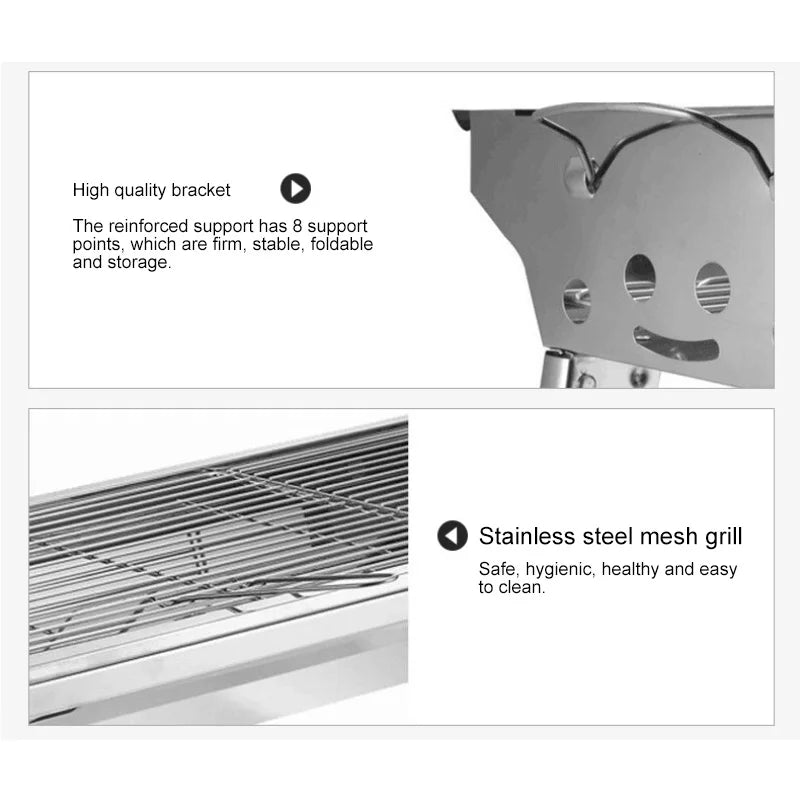 JOYLIVE Outdoor Stainless Steel Charcoal Grill Portable Barbecue Tool Folding Free Installation Handle BBQ Cooking Grid Park