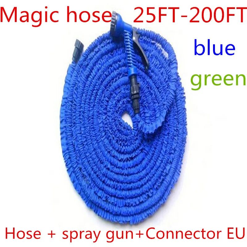 Watering Flexible Expandable Garden Hose Reels Blue And Green 25FT-200FT + 7 Function Spray Gun Connector (EU/US)