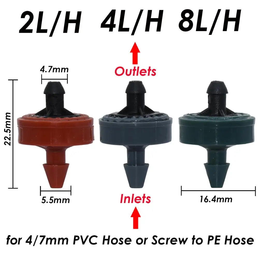SPRYCLE 20PCS 2L 4L 8L Pressure Compensated Dripper Agricultural Garden Lawn Drip Irrigation Steady Flow Emitters 4/7mm Hose