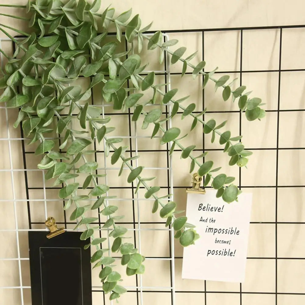 2Pcs Artificial Plant Fake Eucalyptus Green Leaf Fake Foliage Flowers Rattan string Home Garden Wedding Party Decoration Artific