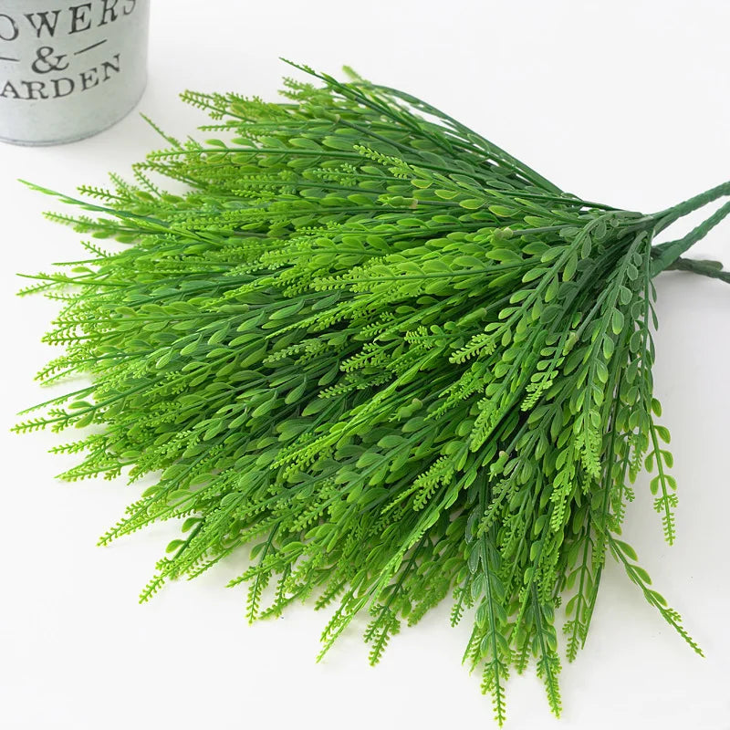 2Pc Artificial Plants Green Grass Bouquet Plastic Fake Plants Outdoor Decor Artifical Grass for Wedding Home Decoration Table