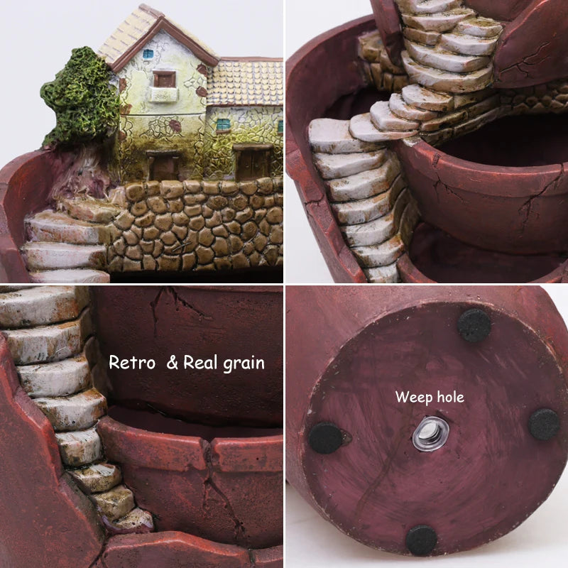 Dual Layer Sky Garden Pot for Herb Flower Cacti Sedum Succulent Bonsai Planter Box Resin Crafts Fairy Garden Ornaments Decor