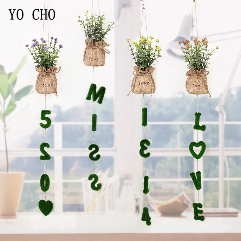 YO CHO 4PCS Artifical Grass Hanging Plant Wedding Home Flower Wall Decorations DIY Fake Flowers Bar Party Decor Holiday Gifts