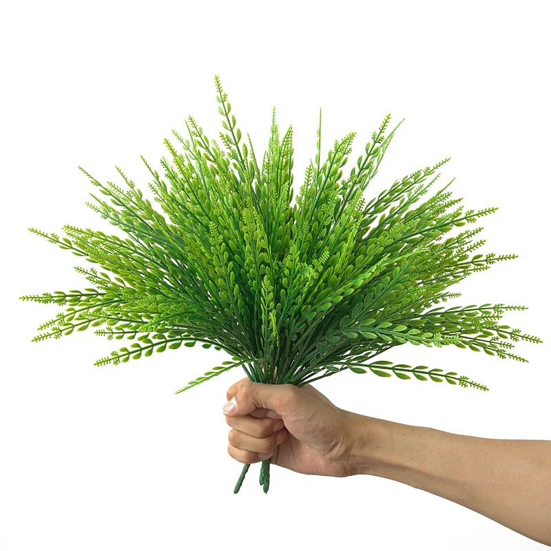 2Pc Artificial Plants Green Grass Bouquet Plastic Fake Plants Outdoor Decor Artifical Grass for Wedding Home Decoration Table