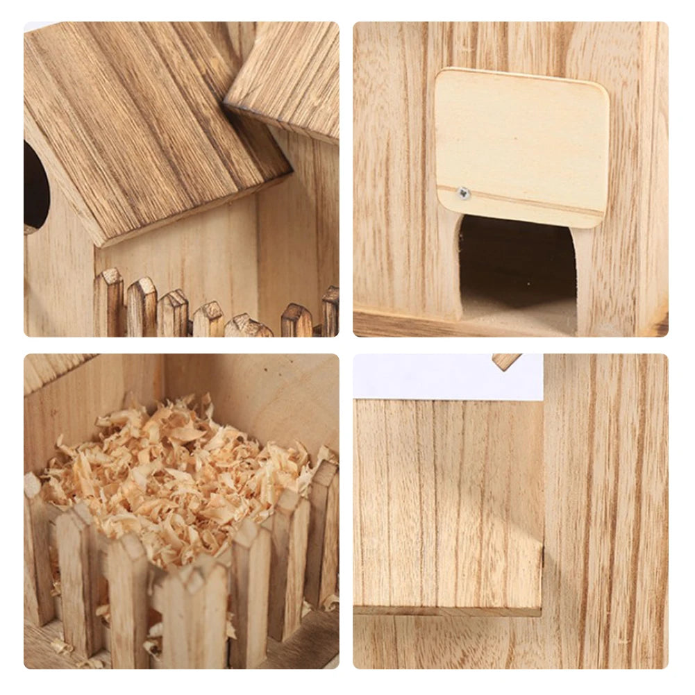 Creative Wooden Bird House Breeding Cage Box Feeding Nest Garden Backyard Balcony Pendant Simulation Fence Birdhouse Home Decor