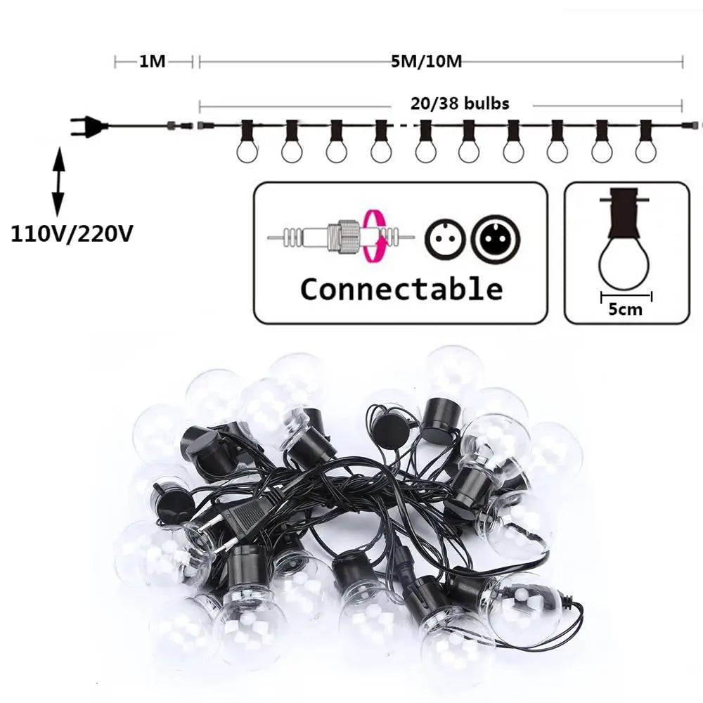 6M/16M Festoon Led Globe Fairy String Lights Christmas Garland Street Bulb Outdoor For New Year Party Holiday Garden Decoration