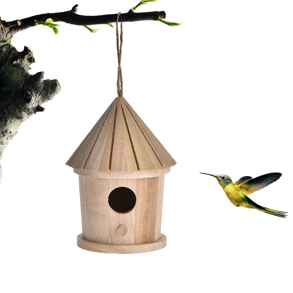 Wooden Bird Nest Hanging Bird House Home Natural Wooden Bird Cage Resting Place Wall-Mounted Outdoor Birdhouse Wooden Box