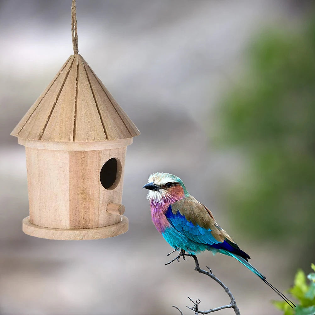 Wooden Bird Nest Hanging Bird House Home Natural Wooden Bird Cage Resting Place Wall-Mounted Outdoor Birdhouse Wooden Box