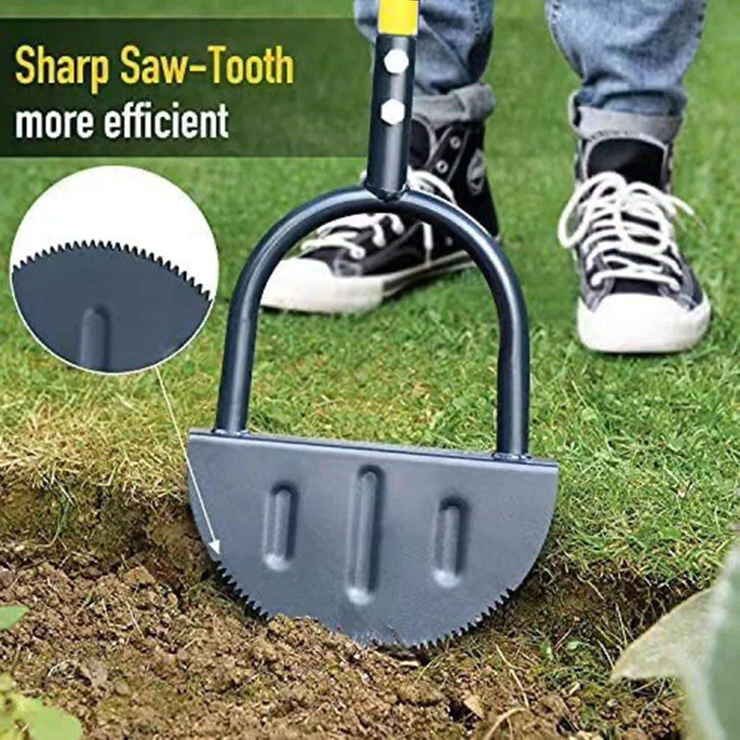 Serrated Edger Lawn Tool Half Moon Edger Handheld Saw-Tooth Garden Edger With Steel Blade Long Handle Grass Saw Cutter For Court