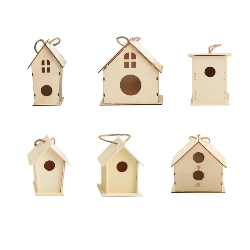 DIY Bird Wood House with Lanyard Outdoor Handmade Accessory Pet Supplies Hanging Birdhouse for Outside Balcony