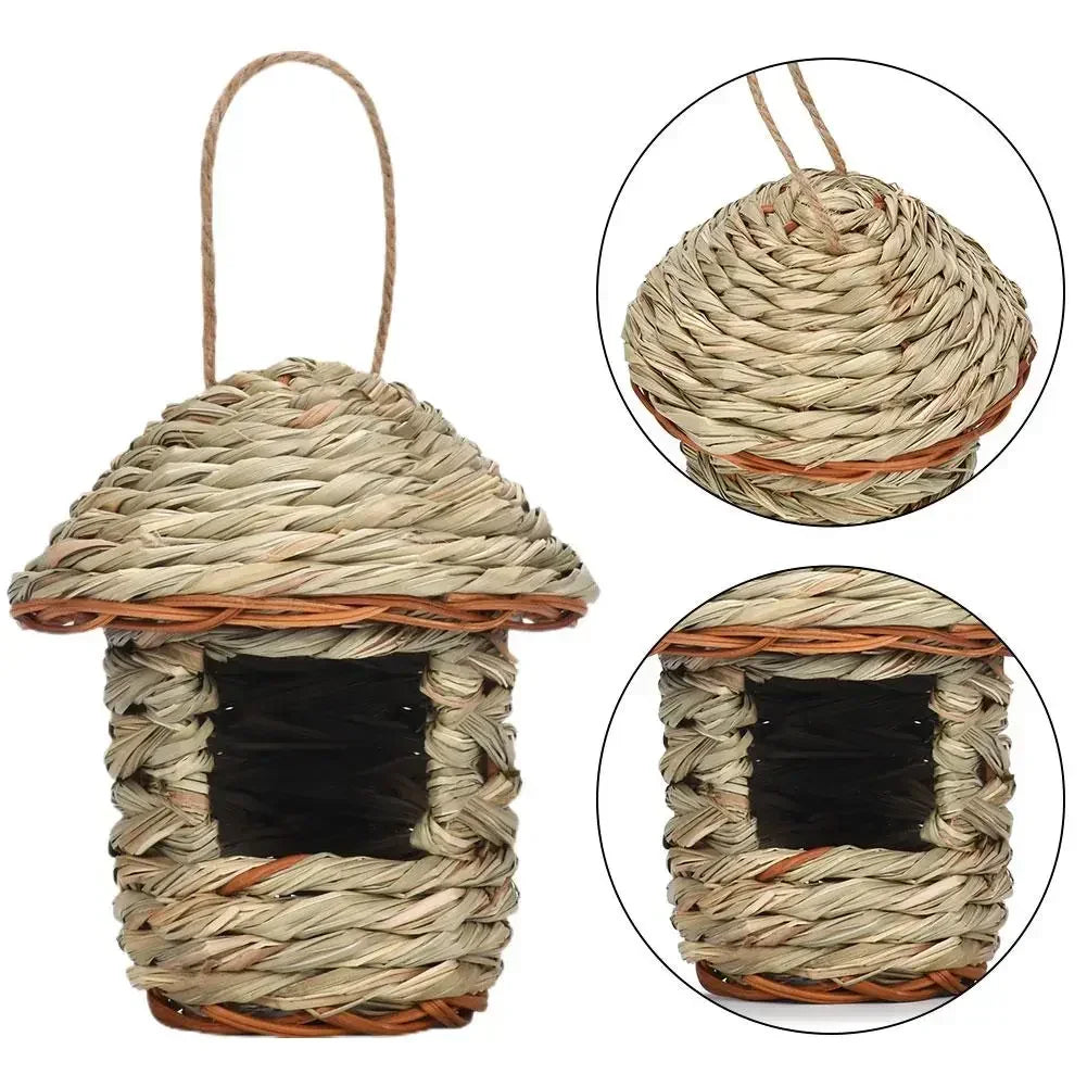 Handwoven Straw Bird Nest Parrot Hatching Breeding Grass Cave Garden Supply Grass Birds House Humming Bird Nest for Lawn Home