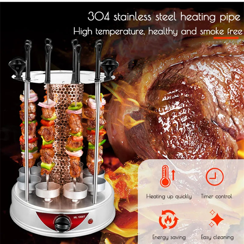 Electric Smokeless Vertical BBQ Grill Making Machine Meat Rotary Kebab Skewer Machine