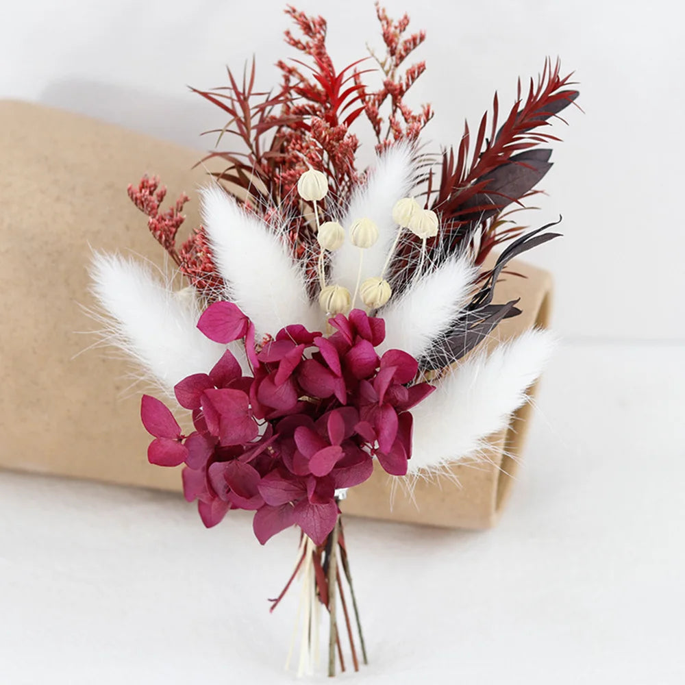1 Set Wedding Mini Corsage Artifical Flower Combination Dried Plants Branch Decoration Diy Home Festival Bride Groom Floral