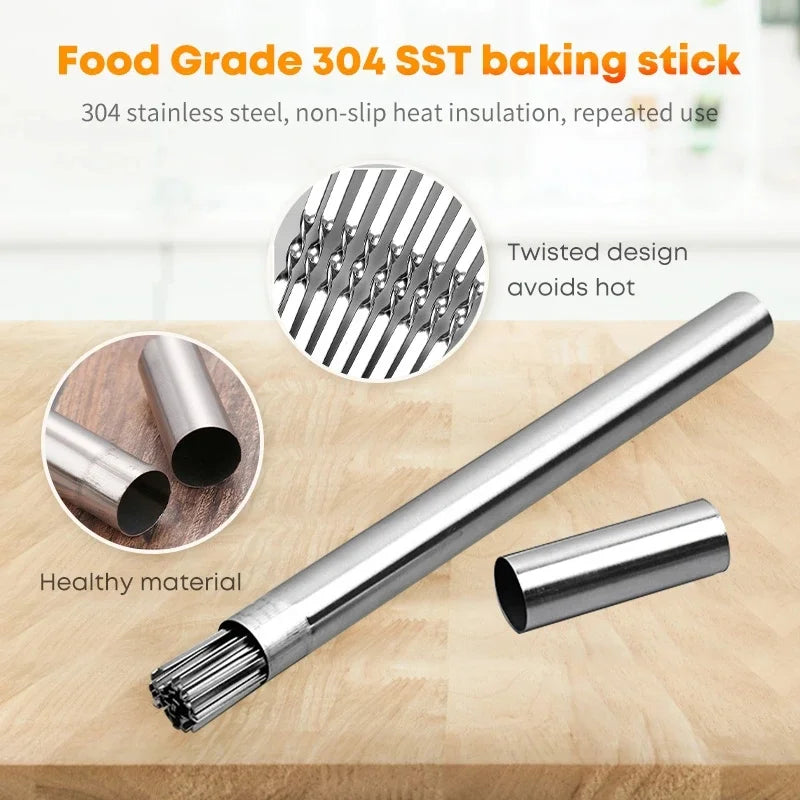 Stainless Steel Barbecue Skewer BBQ Shish Kebab Flat Forks Storage Tube For Outdoor Camping Picnic Cooking Tools Reusable 20Pcs