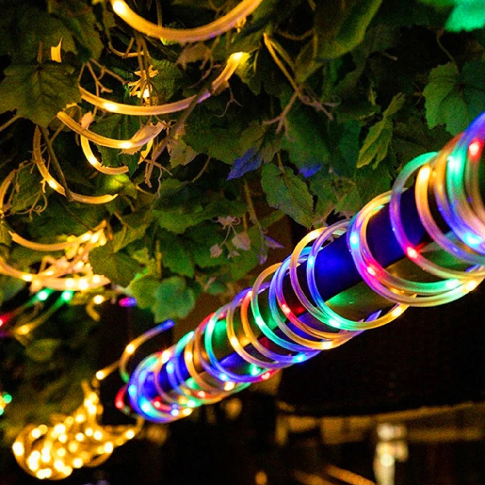 1~2Pack Solar Led Light Outdoor Garden Christmas Decoration Garland Xmas Solar Rope String Light Fairy Strip 32m/22m/12m/7m