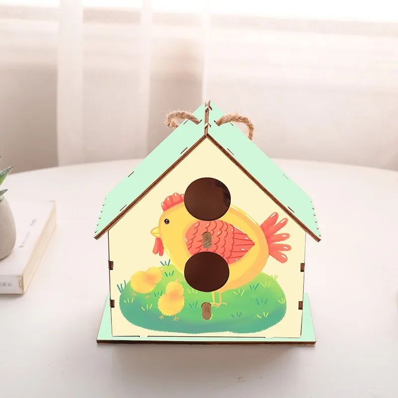 DIY Bird Wood House with Lanyard Outdoor Handmade Accessory Pet Supplies Hanging Birdhouse for Outside Balcony