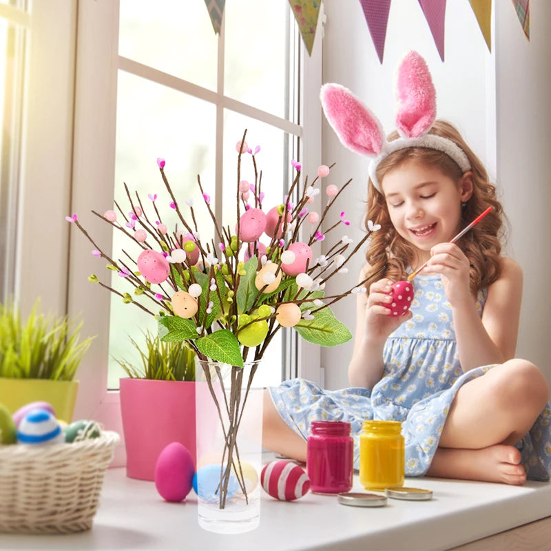 Easter Artificial Egg Flower Foam Egg Tree Branch Fake Plant Room Table Ornaments Easter Decoration 2023 Home Party Supplies