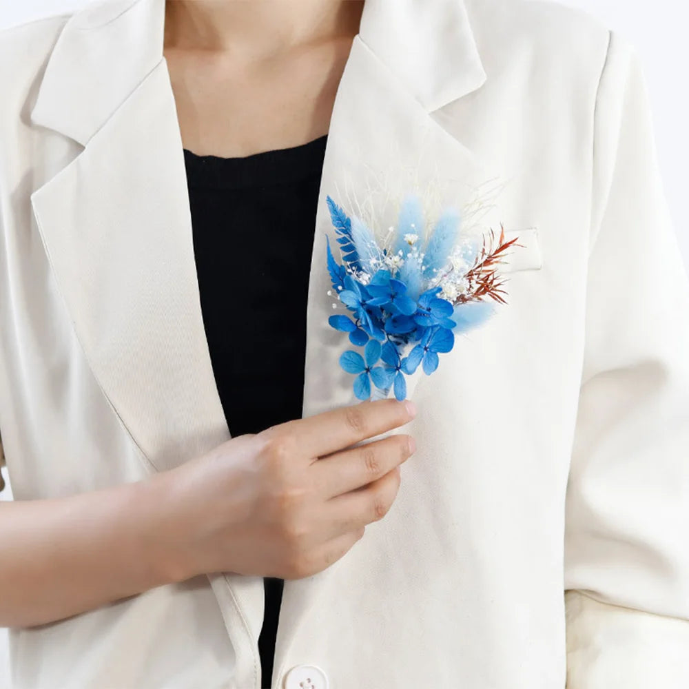 1 Set Wedding Mini Corsage Artifical Flower Combination Dried Plants Branch Decoration Diy Home Festival Bride Groom Floral