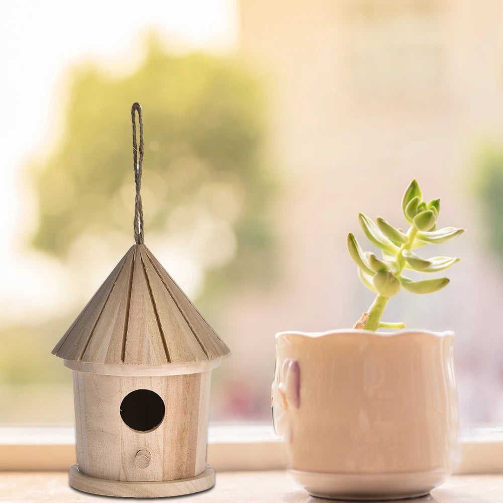 DIY Bird Nest Hanging Bird House Natural Wooden Bird Cage Resting Place Wall-mounted Outdoor Garden Tree Simple Birdhouse #WO
