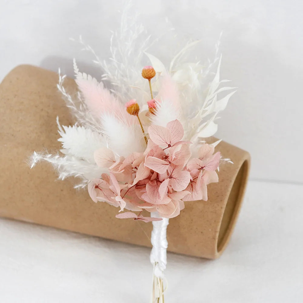 1 Set Wedding Mini Corsage Artifical Flower Combination Dried Plants Branch Decoration Diy Home Festival Bride Groom Floral