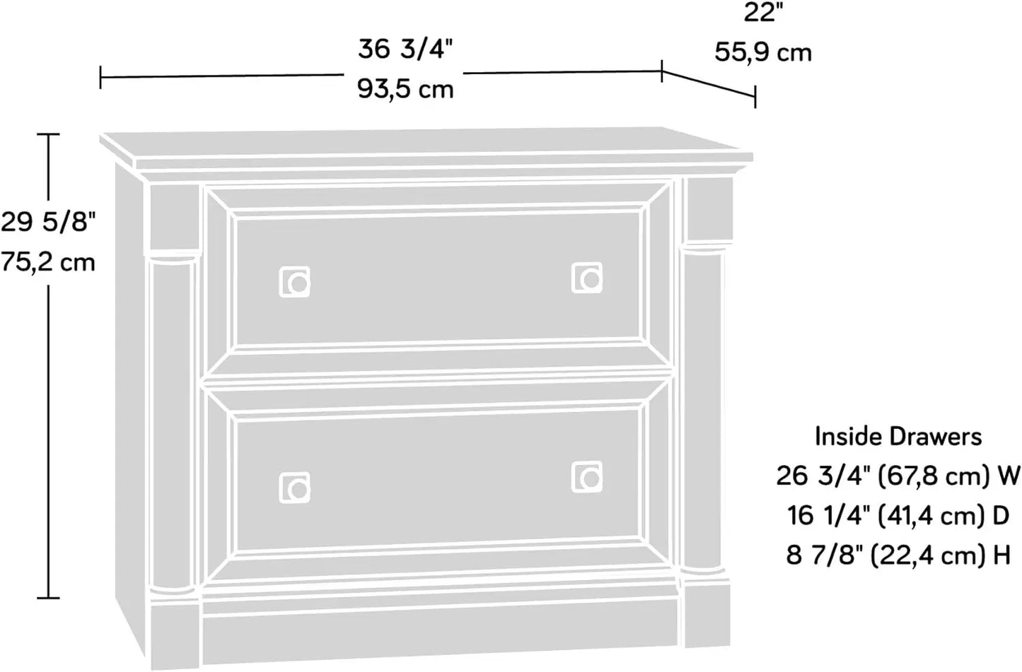 Sauder Palladia Lateral File, L: 36.81" x W: 22.01" x H: 29.61", Glacier Oak