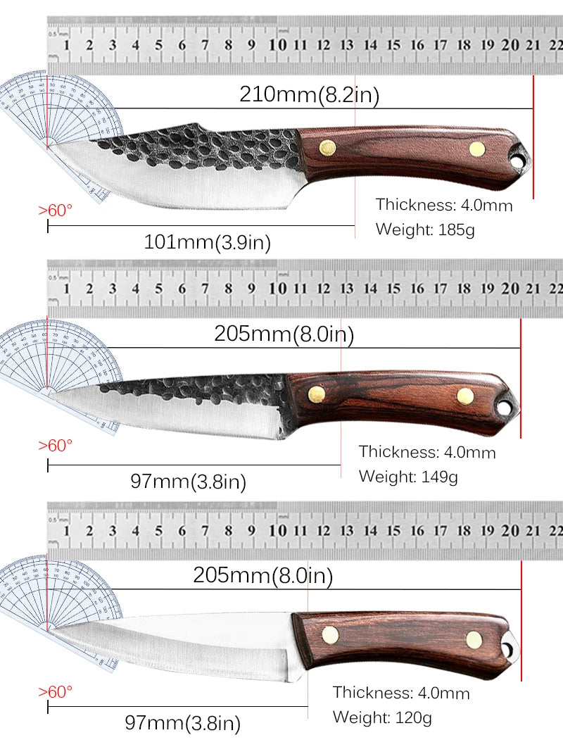 Meat Boning Knife Kitchen Butcher Bone Hand Forged Sharp Slaughtering Cutter Steel Knives with Sheath for Outdoor Fishing BBQ