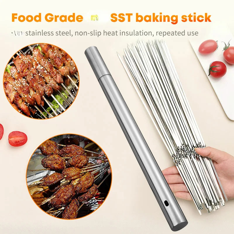 10/20Pcs Stainless Steel Barbecue Skewer Reusable BBQ Skewers Kebab Iron Stick For Outdoor Camping Picnic Tools Cooking Tools