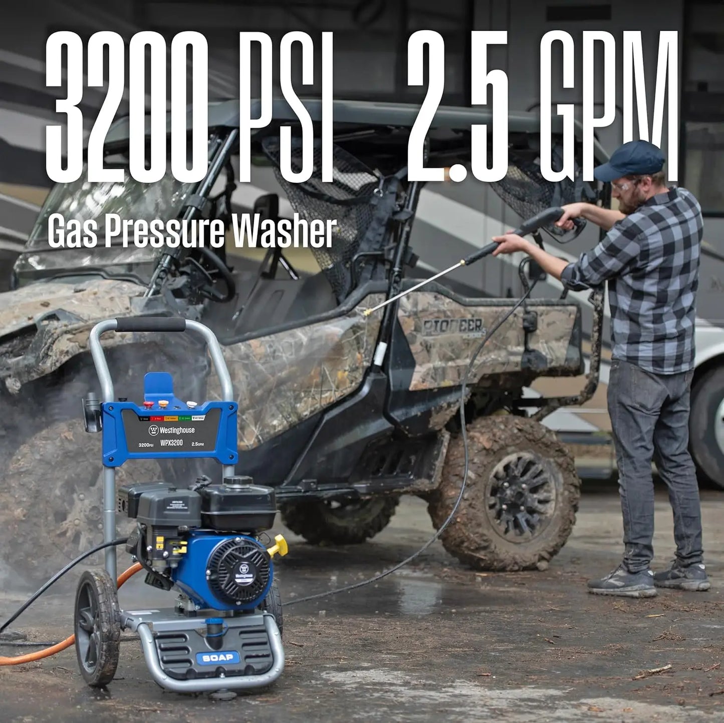 Westinghouse WPX3200 Gas Pressure Washer, 3200 PSI and 2.5 Max GPM, Onboard Soap Tank, Spray Gun and Wand, 5 Nozzle Set