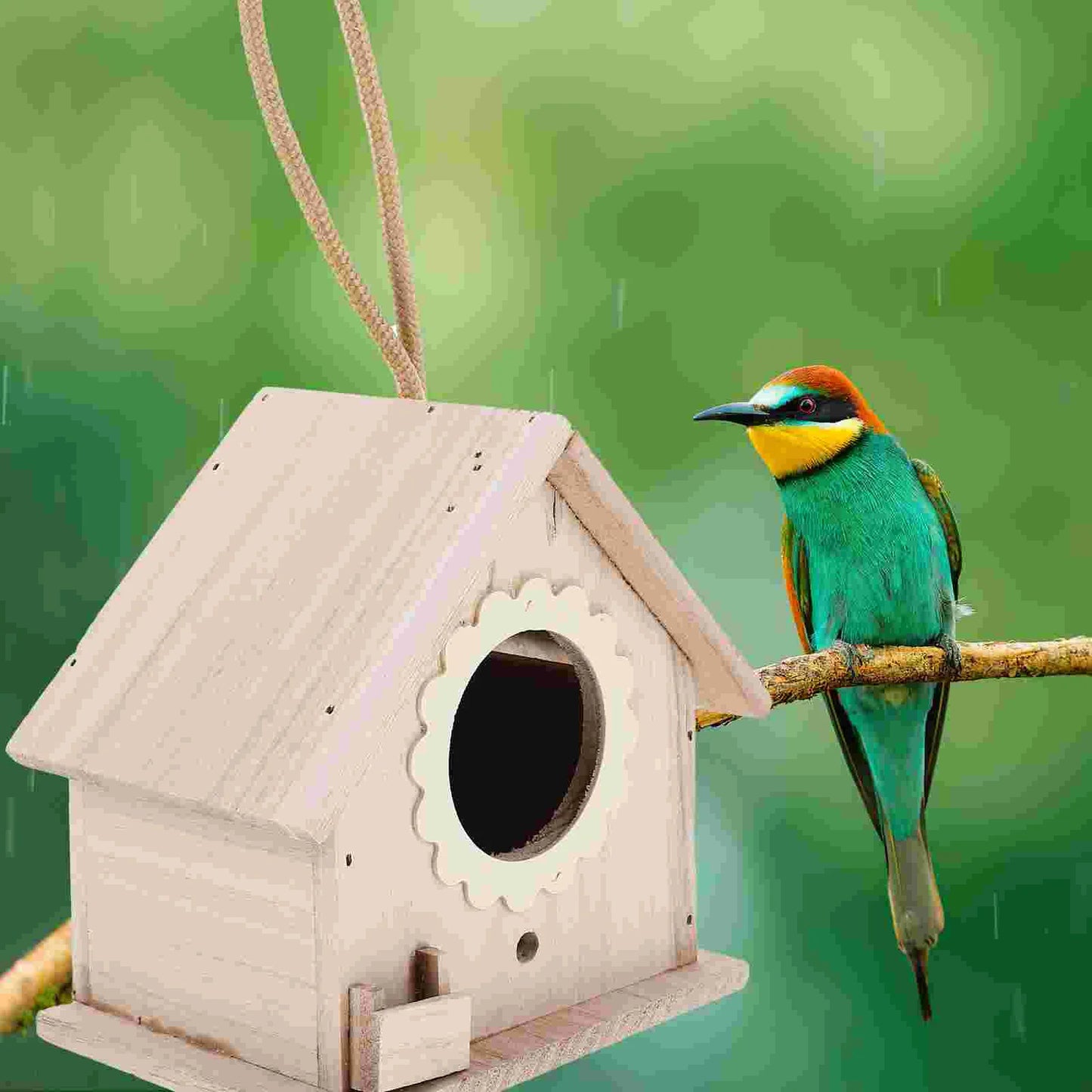 Wooden Bird House Nest Birds Parakeet The Bird's Feeder Birdhouses Plastic Outdoor Decor