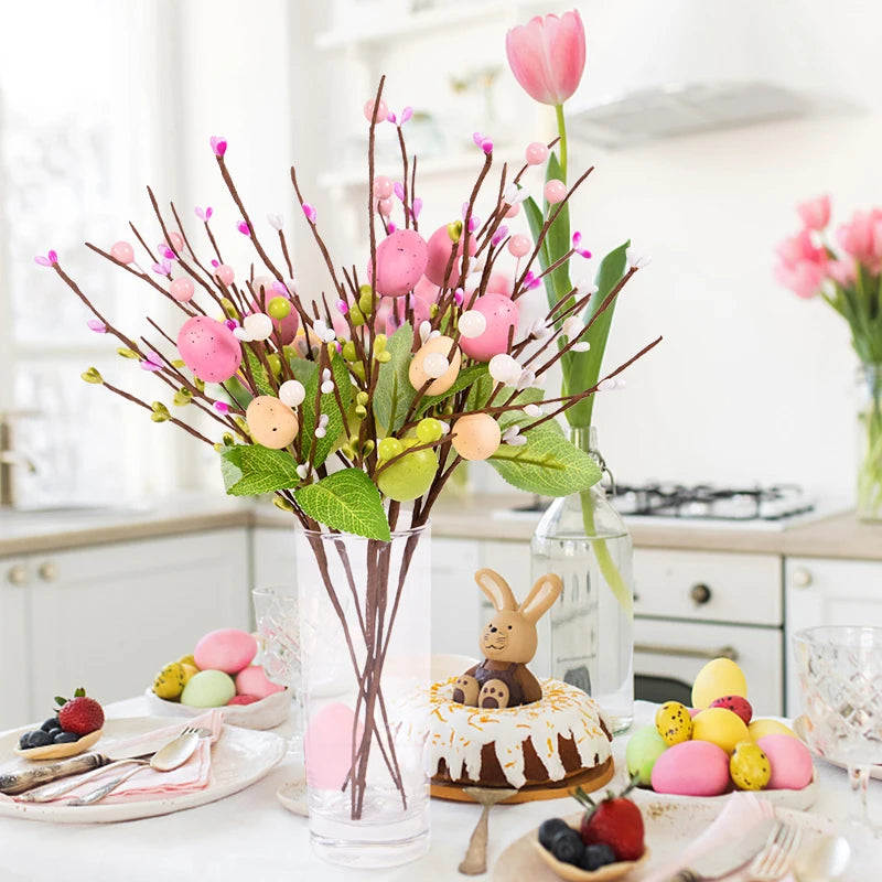 Easter Artificial Egg Flower Foam Egg Tree Branch Fake Plant Room Table Ornaments Easter Decoration 2023 Home Party Supplies