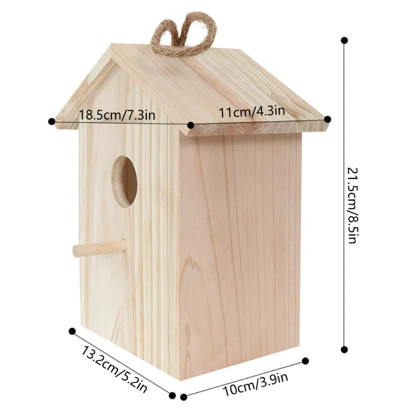 Blue Birds House Wood Window Birdhouse Weatherproof Bird Nest Designed with Perch Transparent Rear for Easy Watch