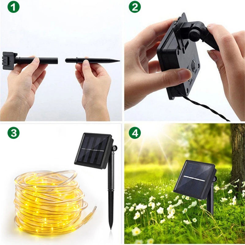 1~2Pack Solar Led Light Outdoor Garden Christmas Decoration Garland Xmas Solar Rope String Light Fairy Strip 32m/22m/12m/7m