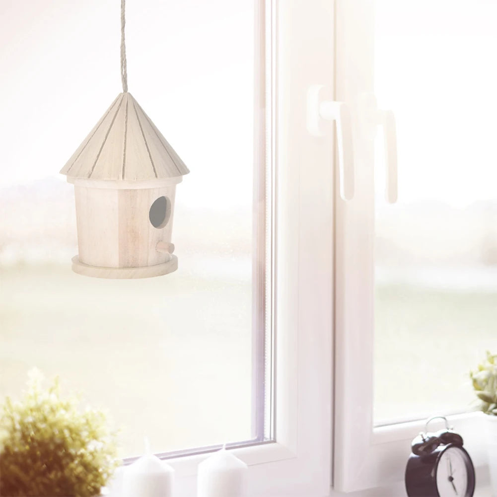 DIY Bird Nest Hanging Bird House Natural Wooden Bird Cage Resting Place Wall-mounted Outdoor Garden Tree Simple Birdhouse #WO