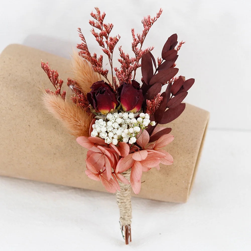 1 Set Wedding Mini Corsage Artifical Flower Combination Dried Plants Branch Decoration Diy Home Festival Bride Groom Floral