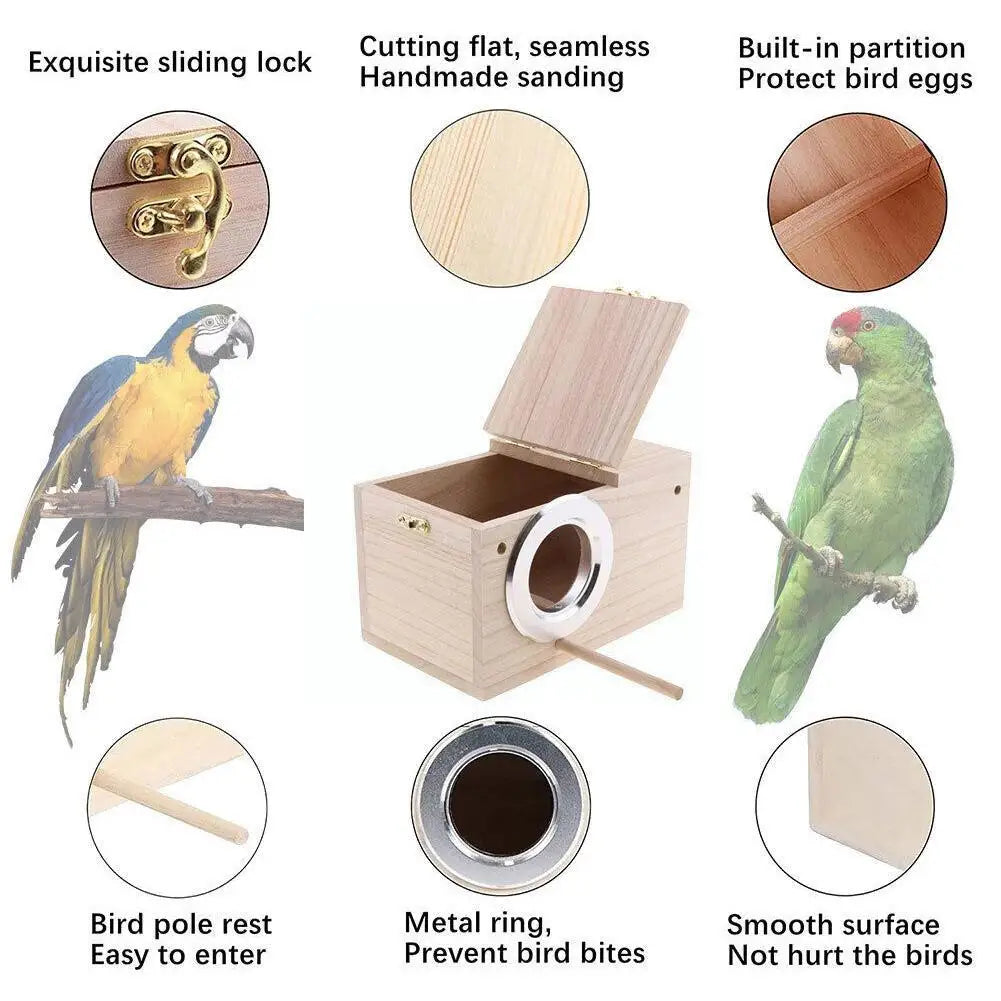 Wooden Bird Breeding Box Parrot Nesting Box Bird Breeding Birds Cage Cages Wood Toys Accessories Budgie Home House Lovebird B0U6