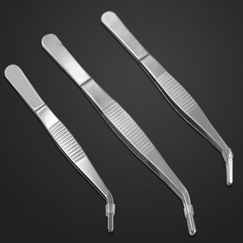 Stainless Steel Round Head Tweezers 12.5/14/16/18cm Thickened Curved Serrated Tip Daily Gardening Tools Multifunctional Pliers