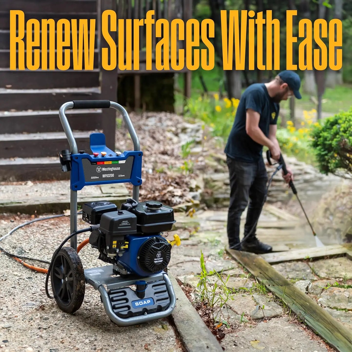 Westinghouse WPX3200 Gas Pressure Washer, 3200 PSI and 2.5 Max GPM, Onboard Soap Tank, Spray Gun and Wand, 5 Nozzle Set