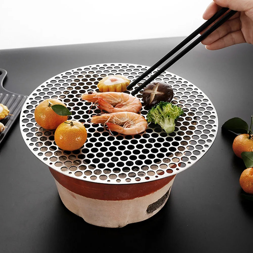 Stainless Steel Barbecue Net Round Metal BBQ Mesh Grate Grid Camping Picnic Food Rack BBQ Grill Kitchen Tool Accessories 18-30cm