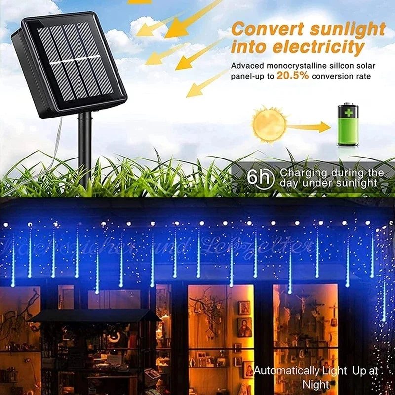 30/50cm Solar Meteor Shower Rain 10 Tubes LED String Lights Waterproof Christmas Solar Street Light Outdoor Garden Tree Decor