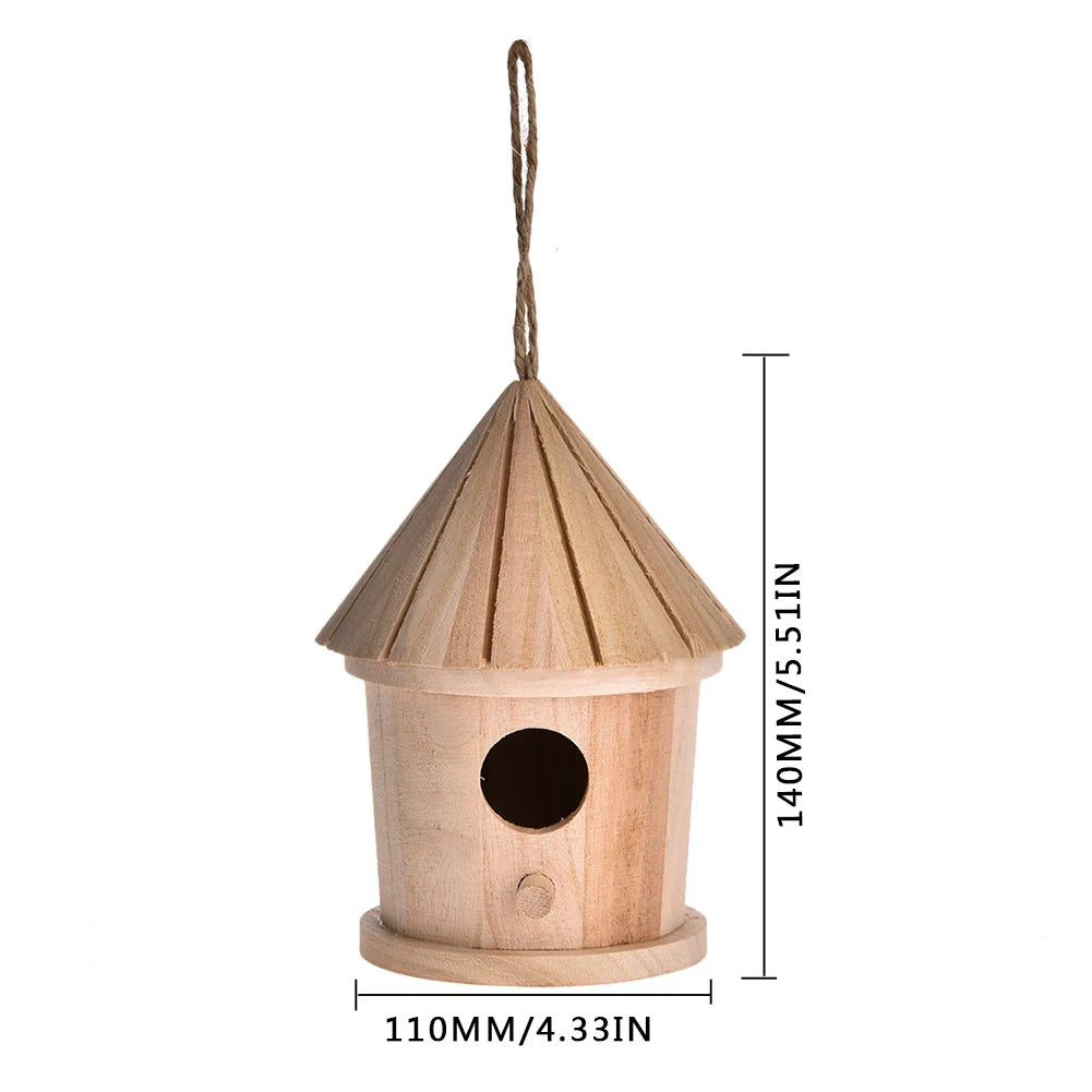 DIY Bird Nest Hanging Bird House Natural Wooden Bird Cage Resting Place Wall-mounted Outdoor Garden Tree Simple Birdhouse #WO