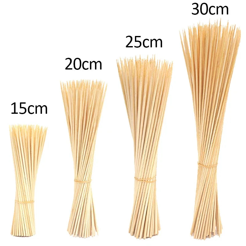 90pcs Bamboo Stick Food Grade Bamboo Skewer Sticks Disposable Natural Wood Long Stick for Barbecue Fruit BBQ Tools 15/20/25/30cm