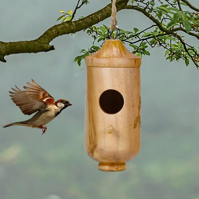 Wooden Hummingbird Swing Nest Wood Bird Houses For Outside Wooden Bird Swing Houses Natural Wood Nest For Humming Swallow Wren