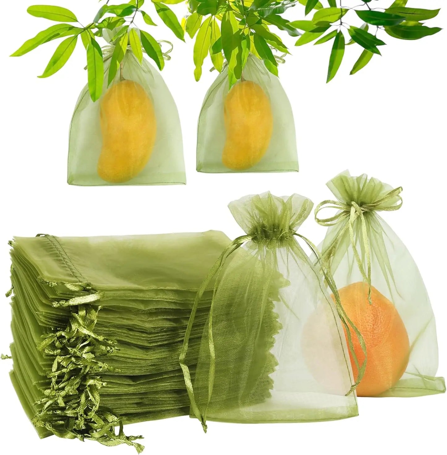 50Pcs Grape Fruit Protection Netting Bags with Drawstring for Trees Garden Cover Mesh Bags to Protect Plants from Birds Squirrel