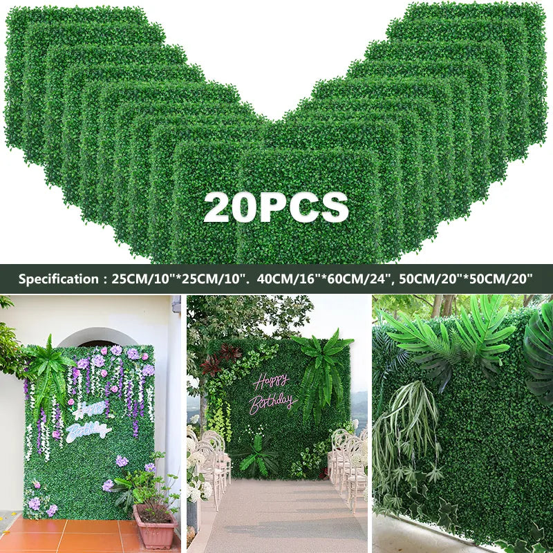 Artificial Plants Grass Wall Panel Boxwood Hedge Greenery UV Protection Green Decor Privacy Fence Backyard Screen Wedding