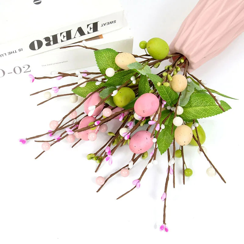 Easter Artificial Egg Flower Foam Egg Tree Branch Fake Plant Room Table Ornaments Easter Decoration 2023 Home Party Supplies