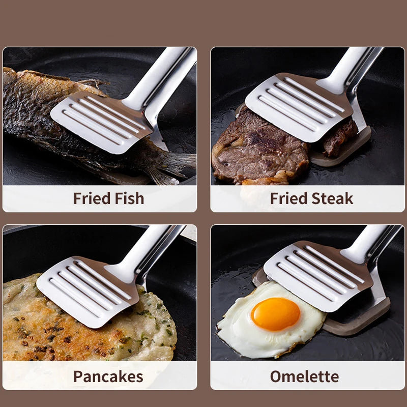 Stainless Steel Fish Spatula Kitchen Accessories Household Steak Clip BBQ Tongs Frying Fish Spatula Clip Kitchen Gadgets