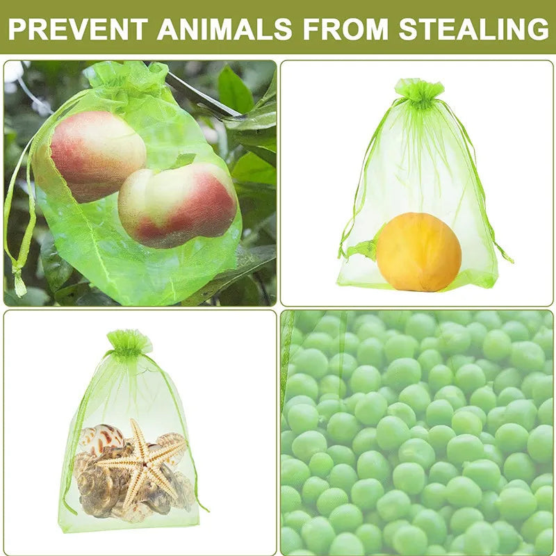 50Pcs Grape Fruit Protection Netting Bags with Drawstring for Trees Garden Cover Mesh Bags to Protect Plants from Birds Squirrel